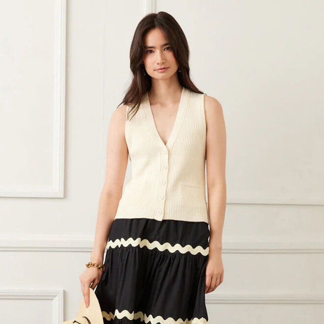 Sweater Vest Ribbed Button Cream