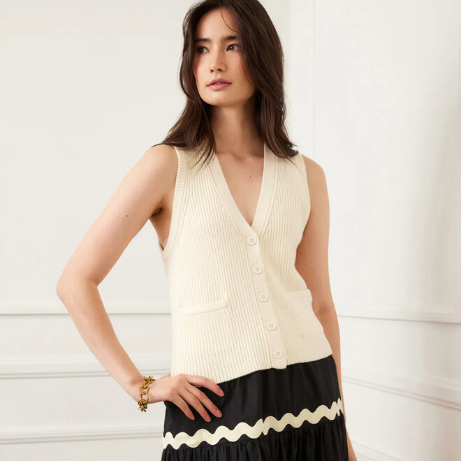 Sweater Vest Ribbed Button Cream