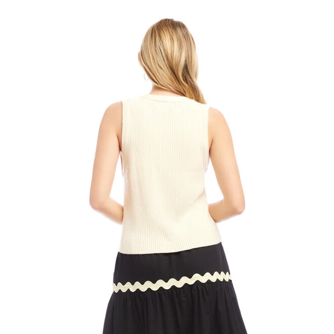 Sweater Vest Ribbed Button Cream