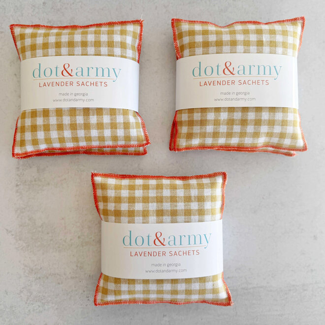 Lavender Sachets Linen Check Honey Set of 2