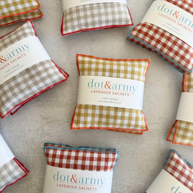 Lavender Sachets Linen Check Wheat Set of 2