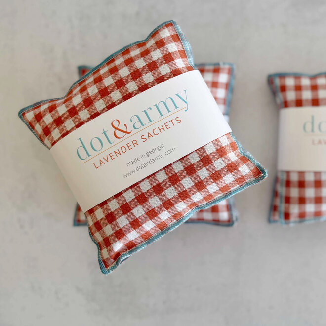 Lavender Sachets Linen Check Papaya Set of 2