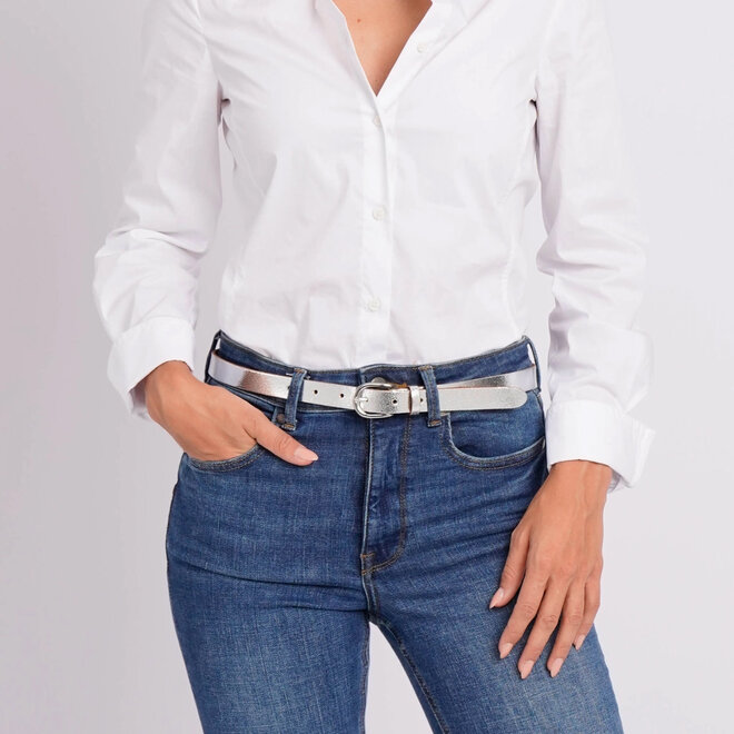 Leather Belt Eva Metallic Silver
