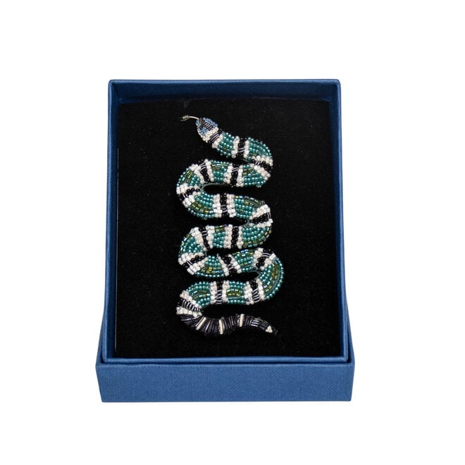 Brooch Pin Green Banded Snake