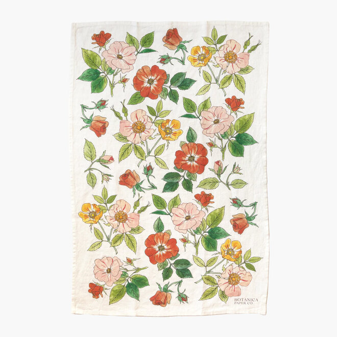 Linen Tea Towel Wild Roses