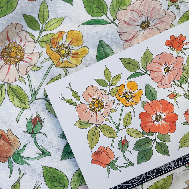 Linen Tea Towel Wild Roses