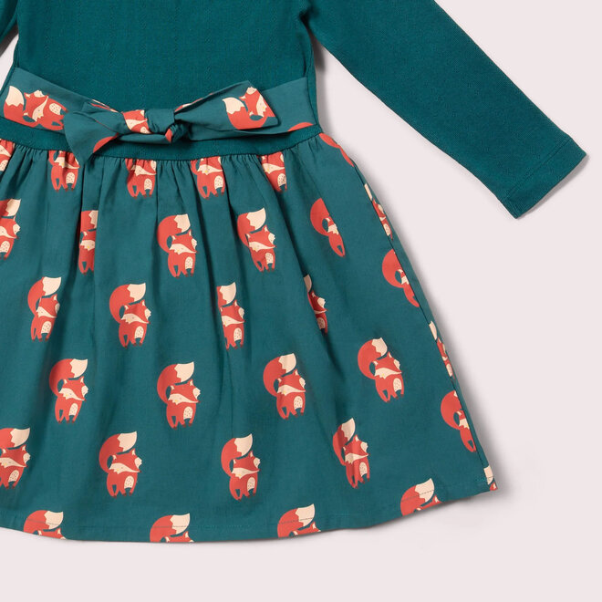 Twirler Dress Long Sleeve Foxes Blue