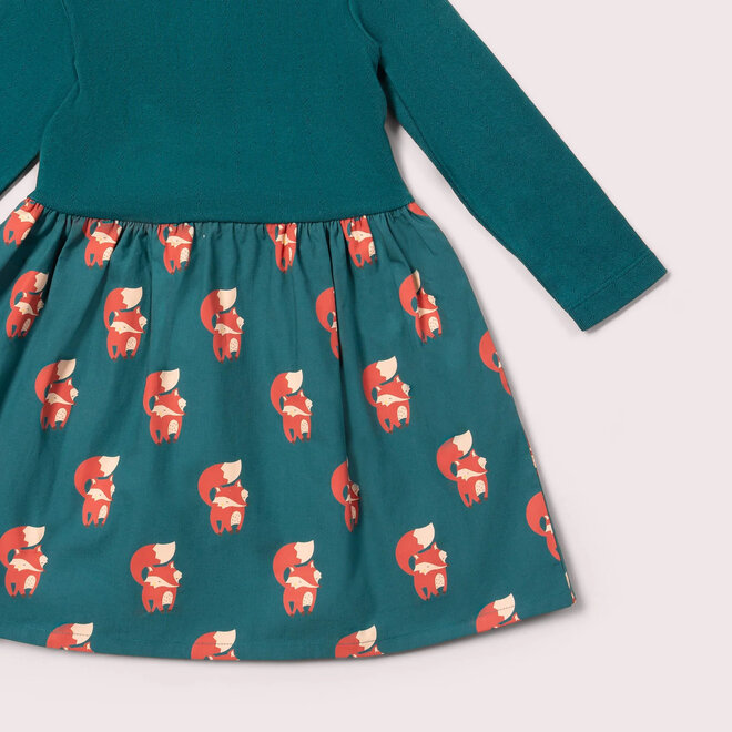 Twirler Dress Long Sleeve Foxes Blue