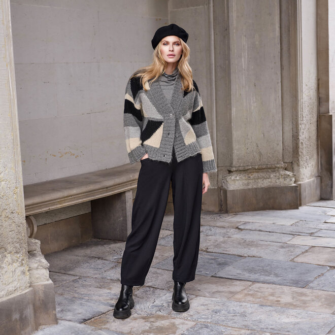 Knit Cardigan Stripes Black & Grey