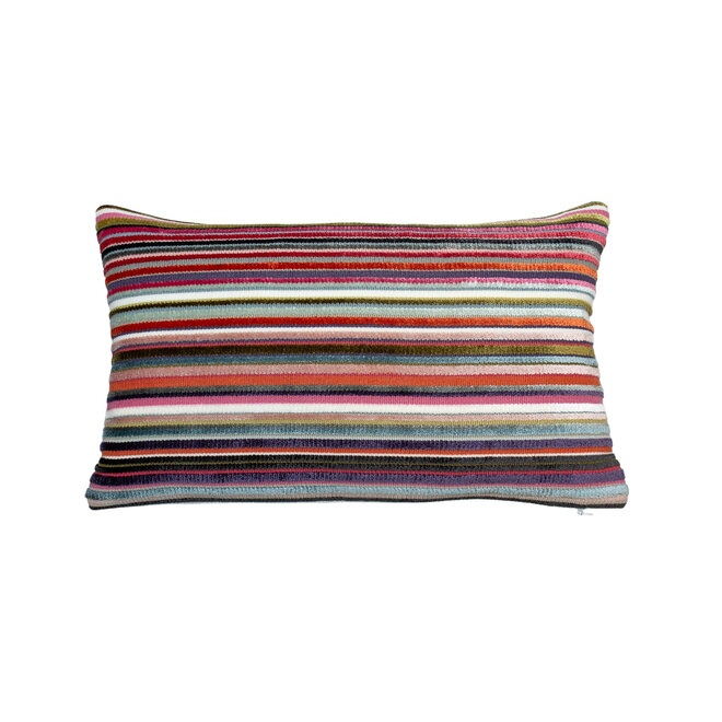 Pillow Prom Stripe Cerise back in Green 11 x 18in