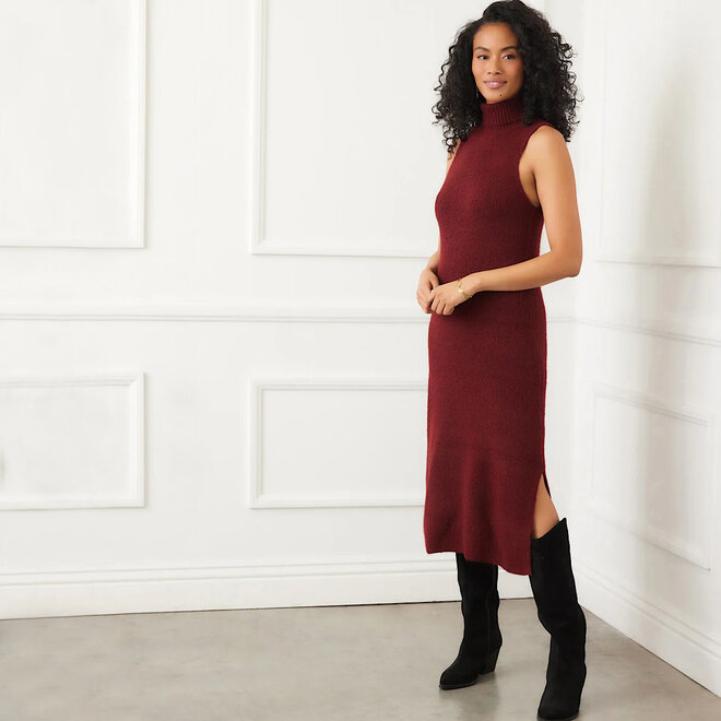 Turtleneck Sweater Dress Wine