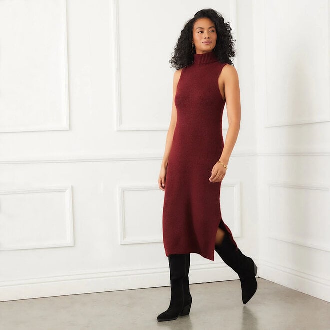 Turtleneck Sweater Dress Wine