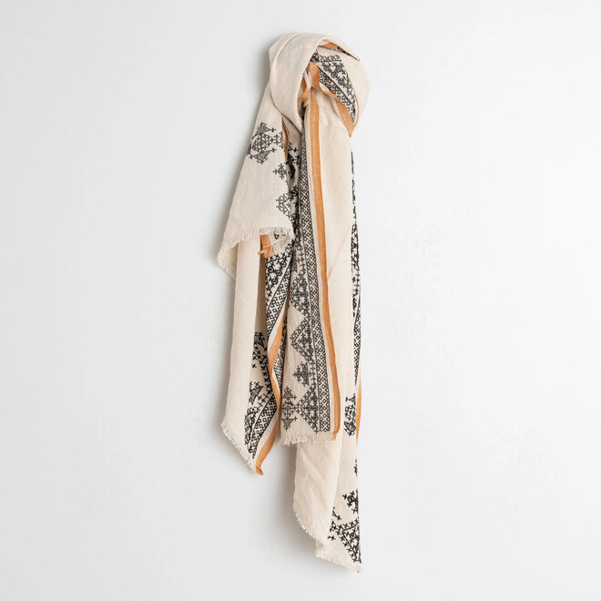 Scarf Ethinic Embroidered Ecru
