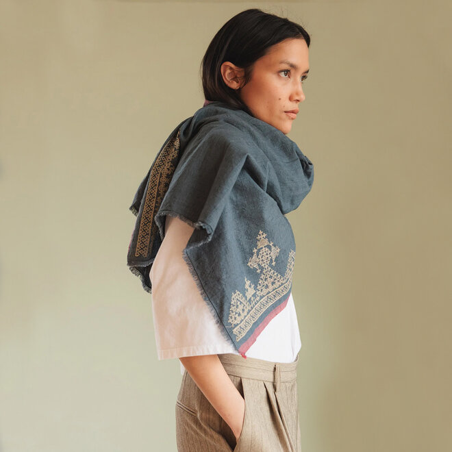 Scarf Ethinic Embroidered Indigo