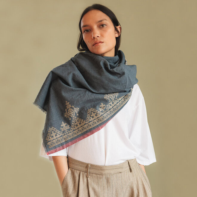 Scarf Ethinic Embroidered Indigo