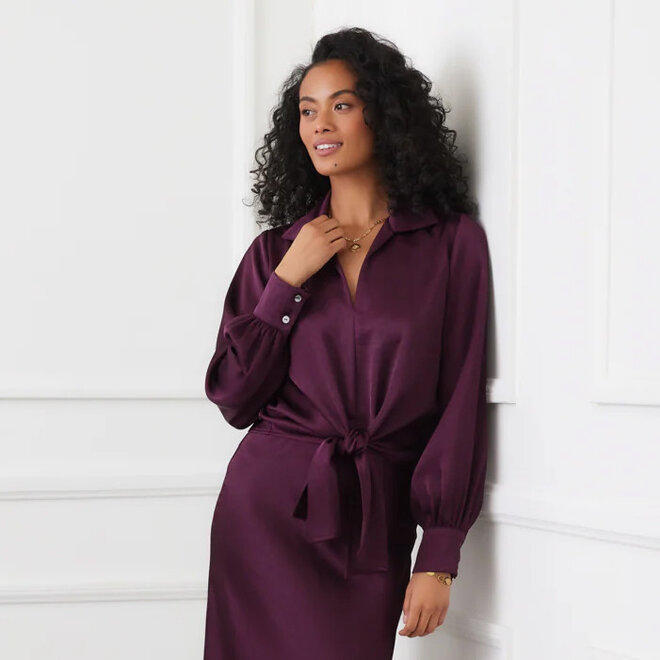 Top Satin Tie Front Eggplant