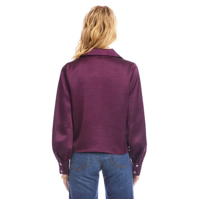 Top Satin Tie Front Eggplant