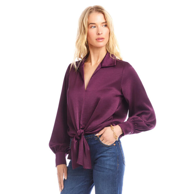 Top Satin Tie Front Eggplant