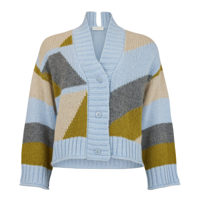 Knit Cardigan Stripes Green & Grey