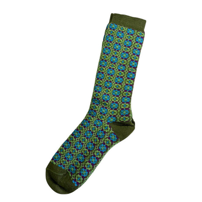 Alpaca Socks Jacquard Mosaic Olive