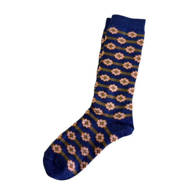 Alpaca Socks Jacquard Daisy Stripe Blue