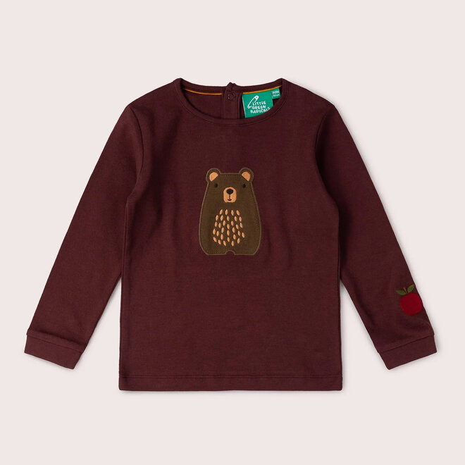 T-Shirt LS Teddy Bear Applique Brown