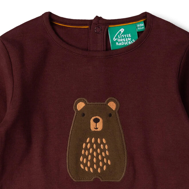 T-Shirt LS Teddy Bear Applique Brown