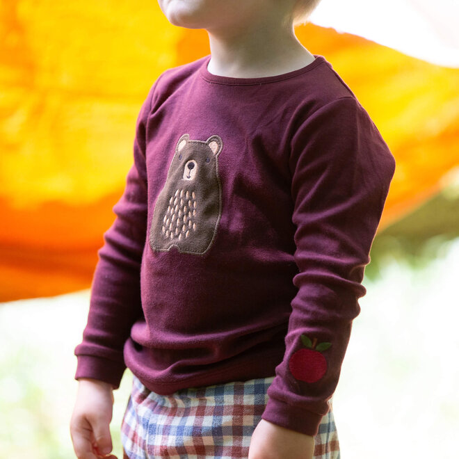 T-Shirt LS Teddy Bear Applique Brown