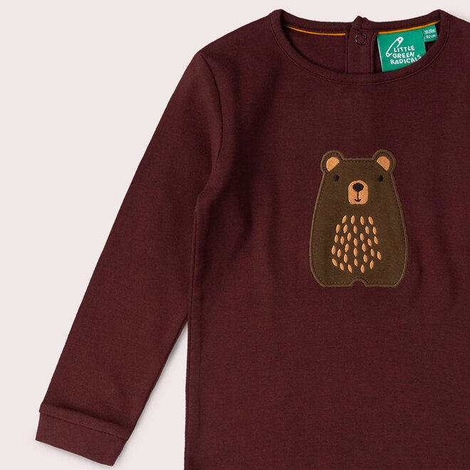 T-Shirt LS Teddy Bear Applique Brown