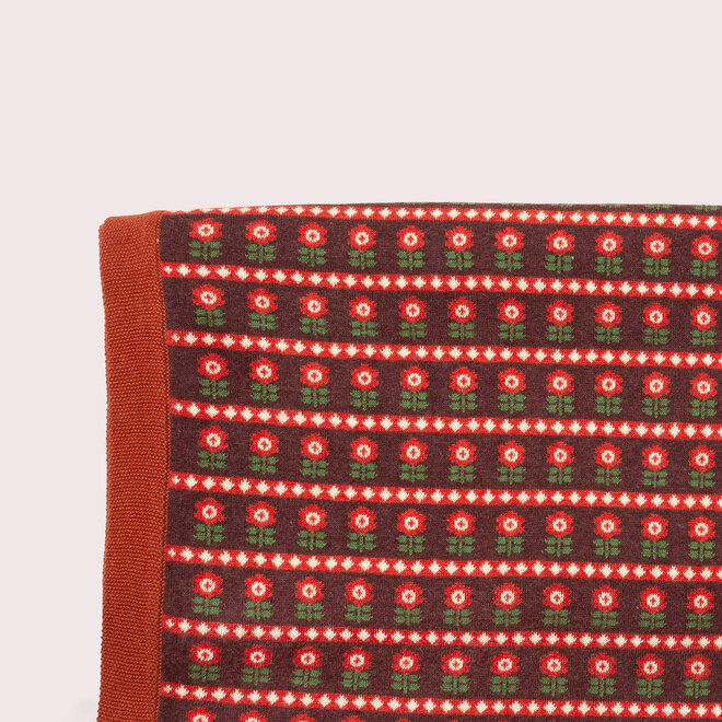Knitted Organic Blanket  Flowers Brown