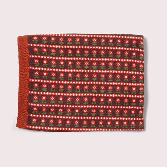 Knitted Organic Blanket  Flowers Brown