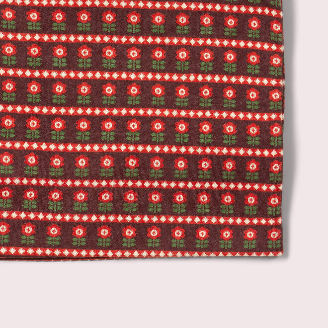 Knitted Organic Blanket  Flowers Brown