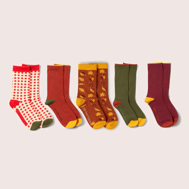 Ankle Socks Golden Leaves Multi Set of 5