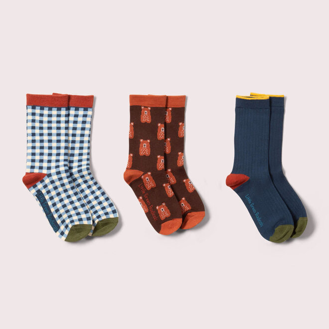 Ankle Socks Teddy Bear Multi Set of 3 in Box