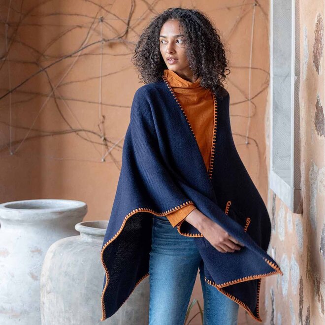 Travel Wrap Whipstitch Navy/Golden OS