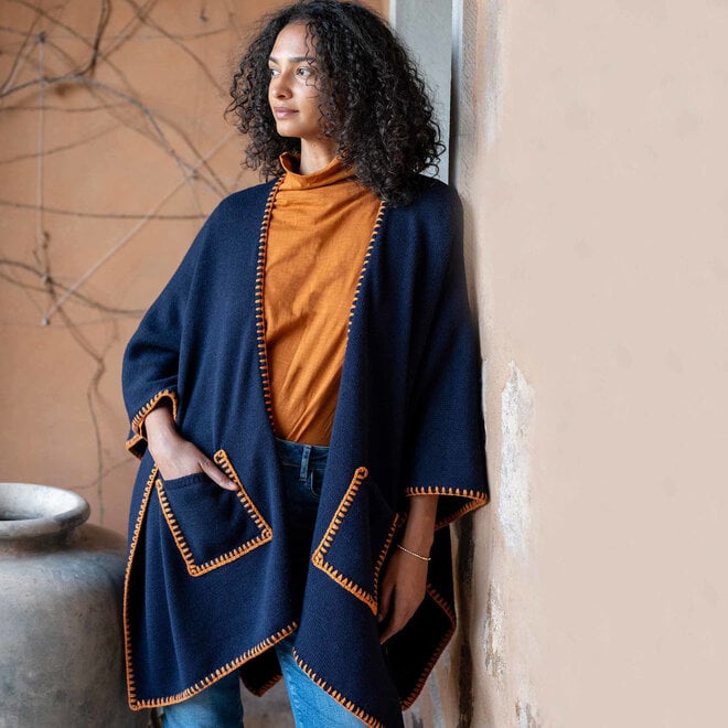 Travel Wrap Whipstitch Navy/Golden OS