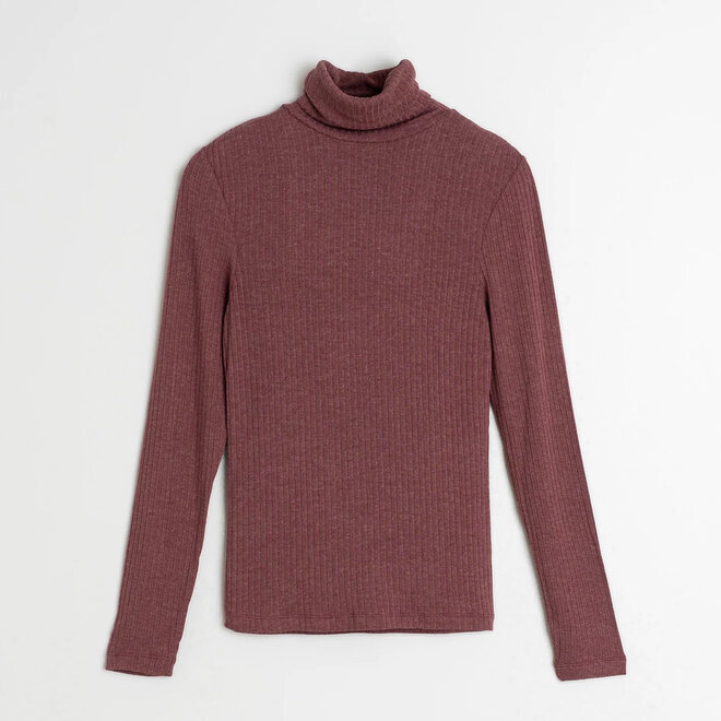 Ribbed T-Shirt Turtleneck Eggplant