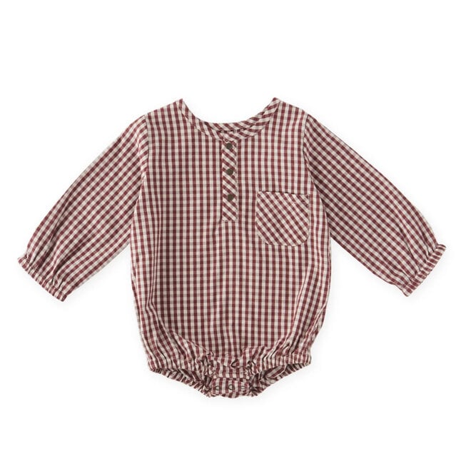 One Piece Gingham Long Sleeve Mulberry