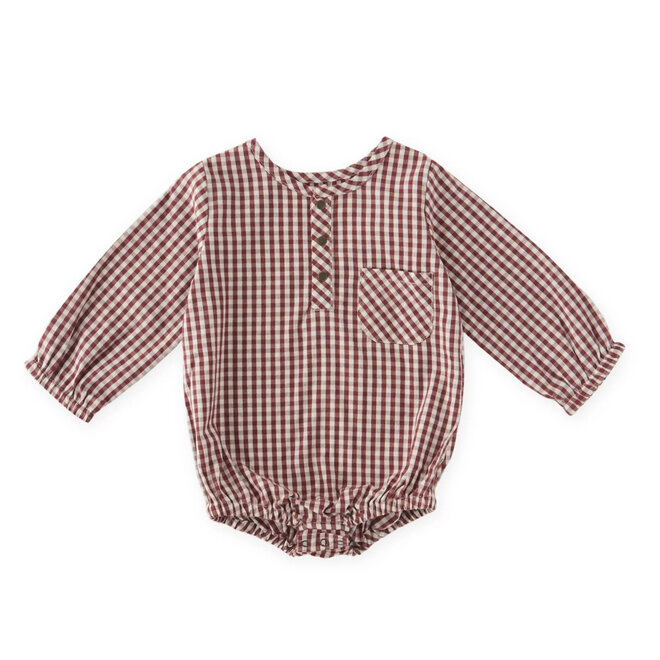 One Piece Gingham Long Sleeve Mulberry