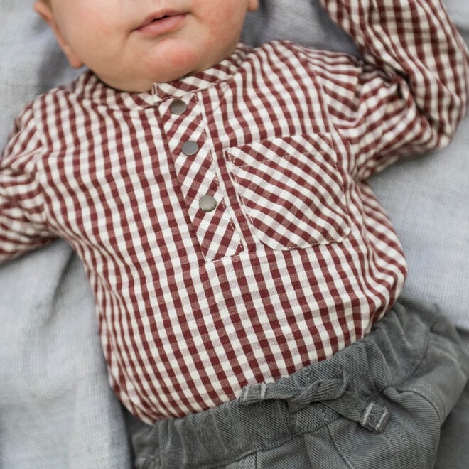 One Piece Gingham Long Sleeve Mulberry