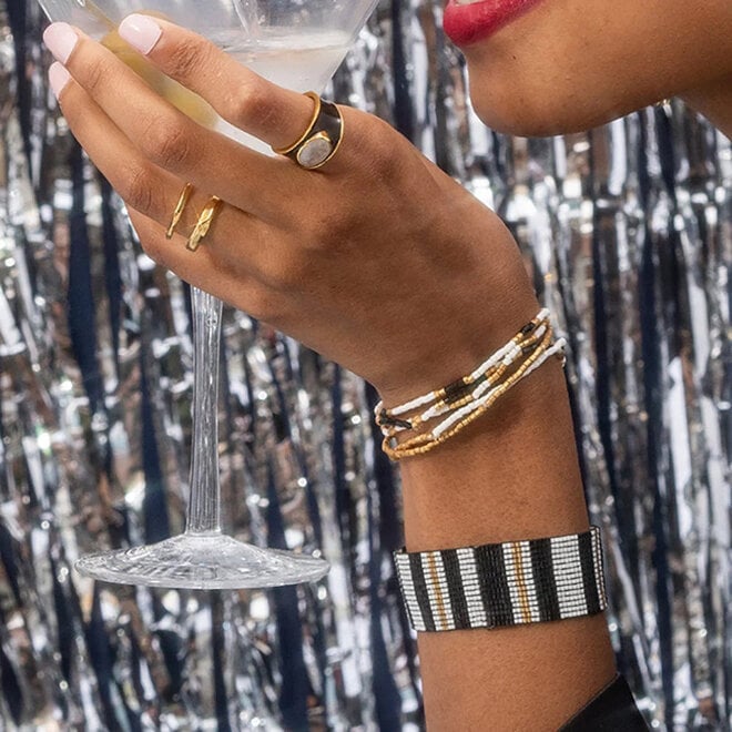 Bracelet Kenzie Beaded Vertical Stripes Black & White