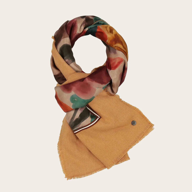 Scarf Botanical Floral Patchwork Camel