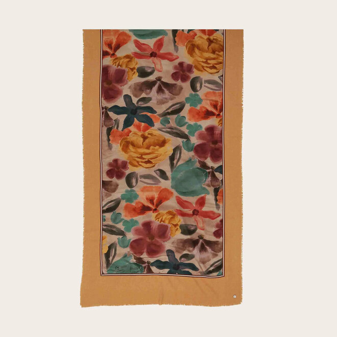 Scarf Botanical Floral Patchwork Camel