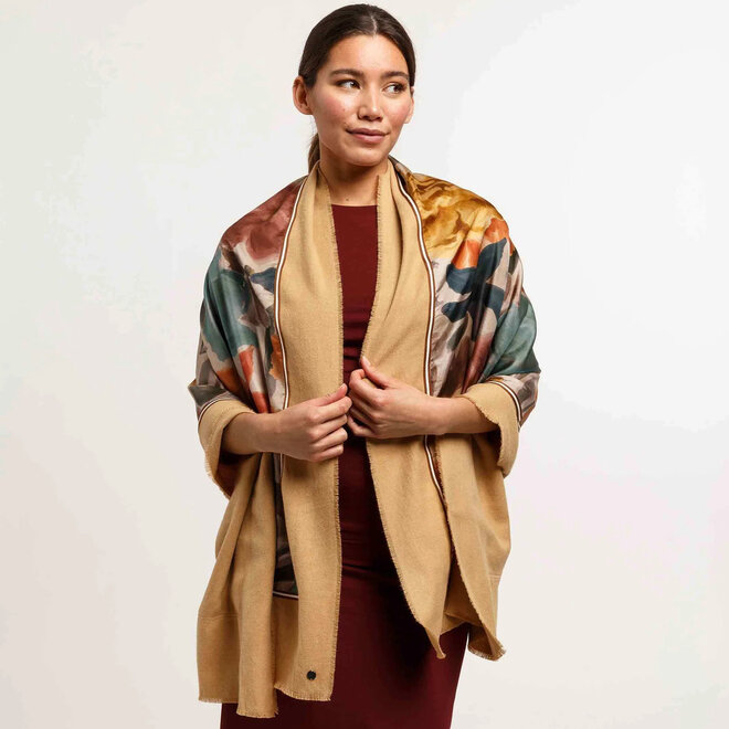 Scarf Botanical Floral Patchwork Camel