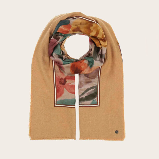Scarf Botanical Floral Patchwork Camel