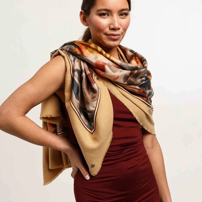 Scarf Botanical Floral Patchwork Camel