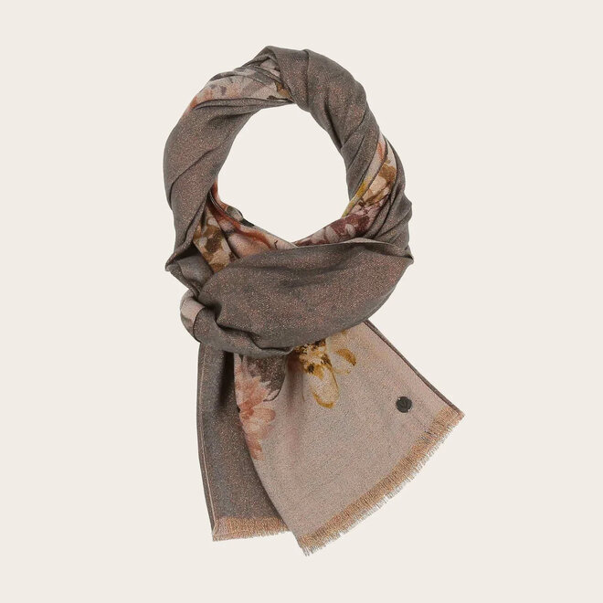 Glittering Scarf Double Face Floral Silver Cloud