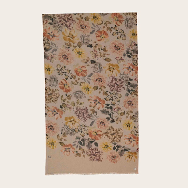 Glittering Scarf Double Face Floral Silver Cloud