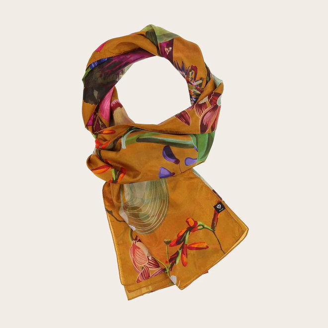 Silk Scarf Botanical Golden Amber