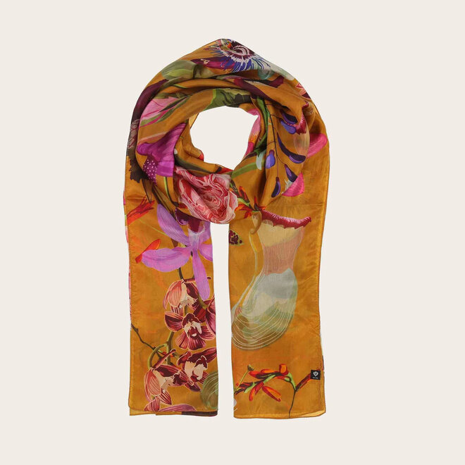 Silk Scarf Botanical Golden Amber